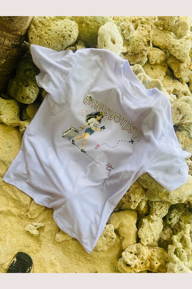 Bakasyonista Girl with Luggage Print  Basic 70/30 cotton poly blend Tee