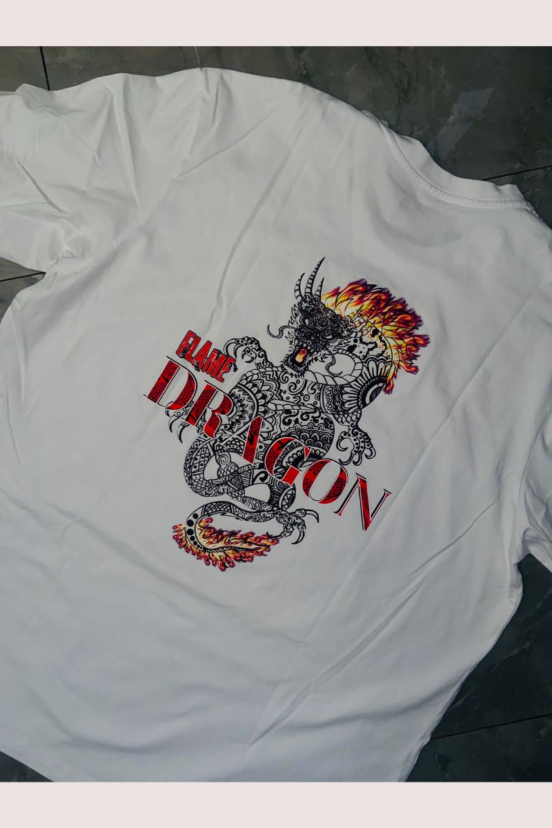 Flame Dragon Print Premium 100% Cotton Tee
