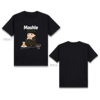 Basic T-Shirt Premium 100% COTTON 200 GSM
Front and back view of a Black streetwear tee. The front features a large graphic of a chibi-style Mash Burnedead sitting and eating a cream puff, with a stack of choux creams on a plate next to him. Above him, the word "Mashle" is printed in a bold white font with a creative "dripping cream" effect. The character is in full color while the surrounding table lines are in subtle white line art. Only @ Tintahan-on-Thread