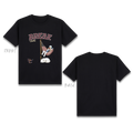 Basic T-Shirt Premium 100% COTTON 200 GSM Front and back view of a Black streetwear tee. The front features an 11x12 inch graphic of the anime character Gintoki leaning back in a relaxed pose. A small red apple icon is positioned to the right. The text is sharp and vibrant, and the design uses a no-background printing technique, allowing the black fabric to show through the negative space for better airflow. Only @ Tintahan-on-Thread