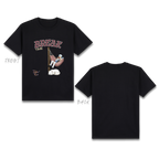 Basic T-Shirt Premium 100% COTTON 200 GSM Front and back view of a Black streetwear tee. The front features an 11x12 inch graphic of the anime character Gintoki leaning back in a relaxed pose. A small red apple icon is positioned to the right. The text is sharp and vibrant, and the design uses a no-background printing technique, allowing the black fabric to show through the negative space for better airflow. Only @ Tintahan-on-Thread