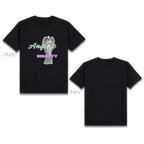 Basic T-Shirt Premium 100% COTTON 200 GSM
Front view of a Black streetwear tee. The design features a high-detail classical angel statue with soft highlights and deep shadows, creating a 3D effect. The statue is surrounded by bold, vibrant pink typography and gold accents, centered on a 11x10.5 inch print area. Only @ Tintahan-on-Thread