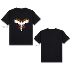 Basic T-Shirt Premium 100% COTTON 200 GSM
Front view of a Black streetwear tee. This features a 11x11 inch design of a full-color Gothic angel silhouette with expansive white feathered wings. The angel is layered below the distressed, red-stamped text "DEVILISH,". The word "b!tch" in red block letters is centered below, and the design uses adaptive high-definition inks to maintain sharp contrast against the dark fabric. Only @ Tintahan-on-Thread