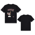 Basic T-Shirt Premium 100% COTTON 200 GSM Front and back view of a Black streetwear tee. The front features an 11x12 inch graphic of the anime character Gintoki leaning back in a relaxed pose. A small red apple icon is positioned to the left. The text is sharp and vibrant, and the design uses a no-background printing technique, allowing the black fabric to show through the negative space for better airflow. Only @ Tintahan-on-Thread