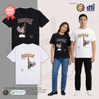 Basic T-Shirt Premium 100% COTTON 200 GSM Front view of a Filipino man wearing White streetwear tee. The front features an 11x12 inch graphic of the anime character Gintoki leaning back in a relaxed pose. A small red apple icon is positioned to the right. The text is sharp and vibrant, and the design uses a no-background printing technique, allowing the white fabric to show through the negative space for better airflow. Only @ Tintahan-on-Thread