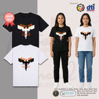 Basic T-Shirt Premium 100% COTTON 200 GSM
Front view of a Filipino woman wearing White streetwear tee. This features a 11x11 inch design of a full-color Gothic angel silhouette with expansive white feathered wings. The angel is layered below the distressed, red-stamped text "DEVILISH,". The word "BEHAVIOR" in red block letters is centered below, and the design uses adaptive high-definition inks to maintain sharp contrast against the light fabric. Only @ Tintahan-on-Thread