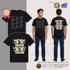 Basic T-Shirt Premium 100% COTTON 200 GSM
Front and back view of a guy model Black streetwear tee. The front has a 12x11 inch grid of repeating light typography with words like "CELESTIAL" "ETHEREAL" in various fonts. The back showcases a 12x14 inch dual-layered graphic of classical angels and baroque borders. The angels are rendered in a soft ash grey and pale gold sketch style and split into four panels, which are artistically overlaid on two large, pale gold "number 11" graphics. Only@ Tintahan-on-Thread