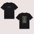 Basic T-Shirt Premium 100% COTTON 200 GSM 
Front and back view of a black streetwear tee. Front: minimalist white "PSALM 56:3" on center chest. Back: 9x13 vertical stained-glass window graphic in Red, Green, Blue, and Yellow line art featuring a divine beacon and geometric patterns. Text "In God We Trust" printed below. Only @ Tintahan-on-Thread
