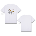 Basic T-Shirt Premium 100% COTTON 200 GSM 
Front and back view of a White streetwear tee. The front features a 9.5x8 inch minimalist line art graphic of a galloping horse. The horse's body is rendered in clean black lines, while its mane and tail are accented with vibrant orange and yellow flame details. The design is centered on the chest, creating a high-contrast, modern aesthetic. Only @ Tintahan-on-Thread