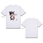 Basic T-Shirt Premium 100% COTTON 200 GSM 
Front view of a White streetwear tee. The front features a large 11x12 inch graphic of a stylized, chibi-style cat wearing a purple baseball cap. The cat’s fur is accented with artistic splashes of purple, lime green, and pink. To the right, the text "PURRFECTLY TOGETHER" is printed in a bold, bubbly purple font with soft pink heart accents. The design uses high-definition inks for a vibrant, high-contrast finish on the white fabric. Only @ Tintahan-on-Thread