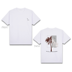 Basic T-Shirt Premium 100% COTTON 200 GSM Front view of White streetwear tee with "Live the Moment" on chest. Back features two coconut trees over a gray rectangle with an inverted contrast effect. A black "VACATION" block overlaps the trees above "PHILIPPINES" text. Only @ Tintahan-on-Thread
